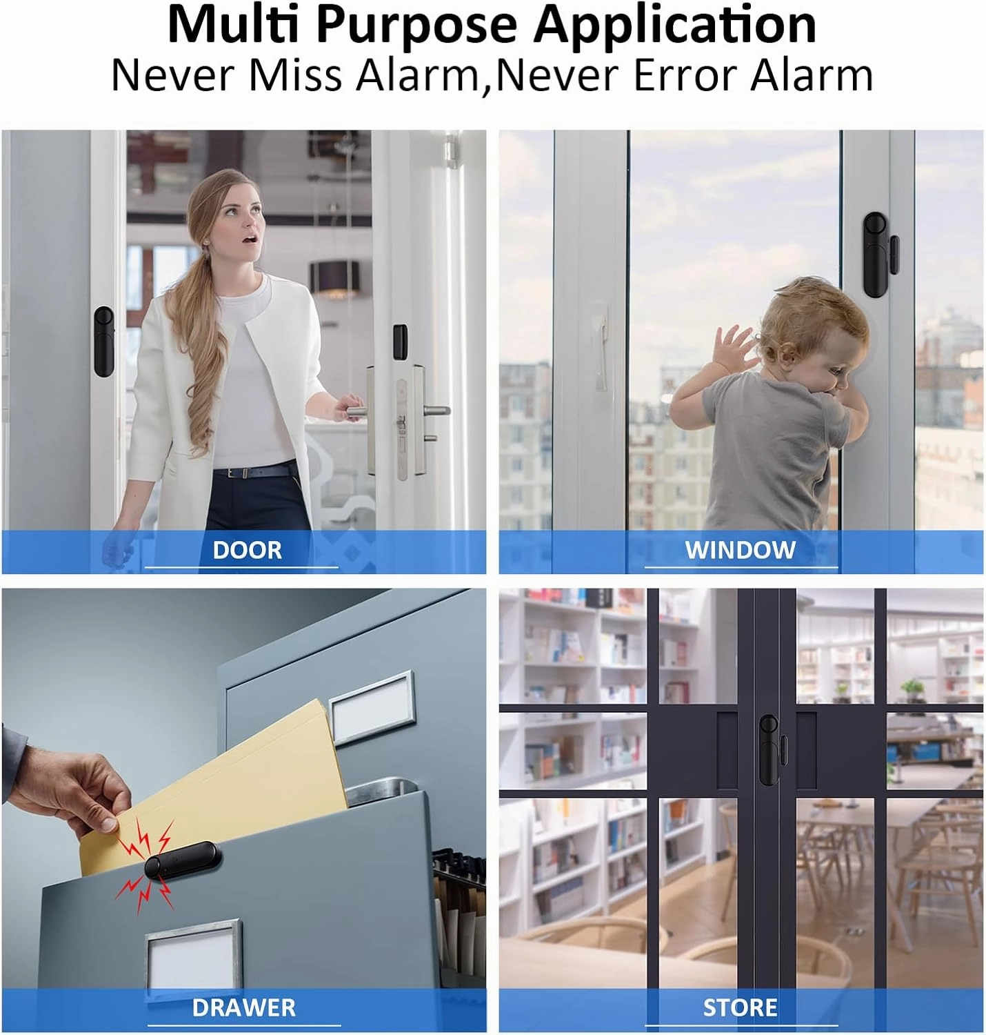 Window and Door Alarm When Opened (5 Pack) for Kids Safety/Home Security, Wireless Sliding Door Opening Sensor Alarms for Dementia, 120dB Burglar Alert, Ideal for Business, Garage, Apartment, Black