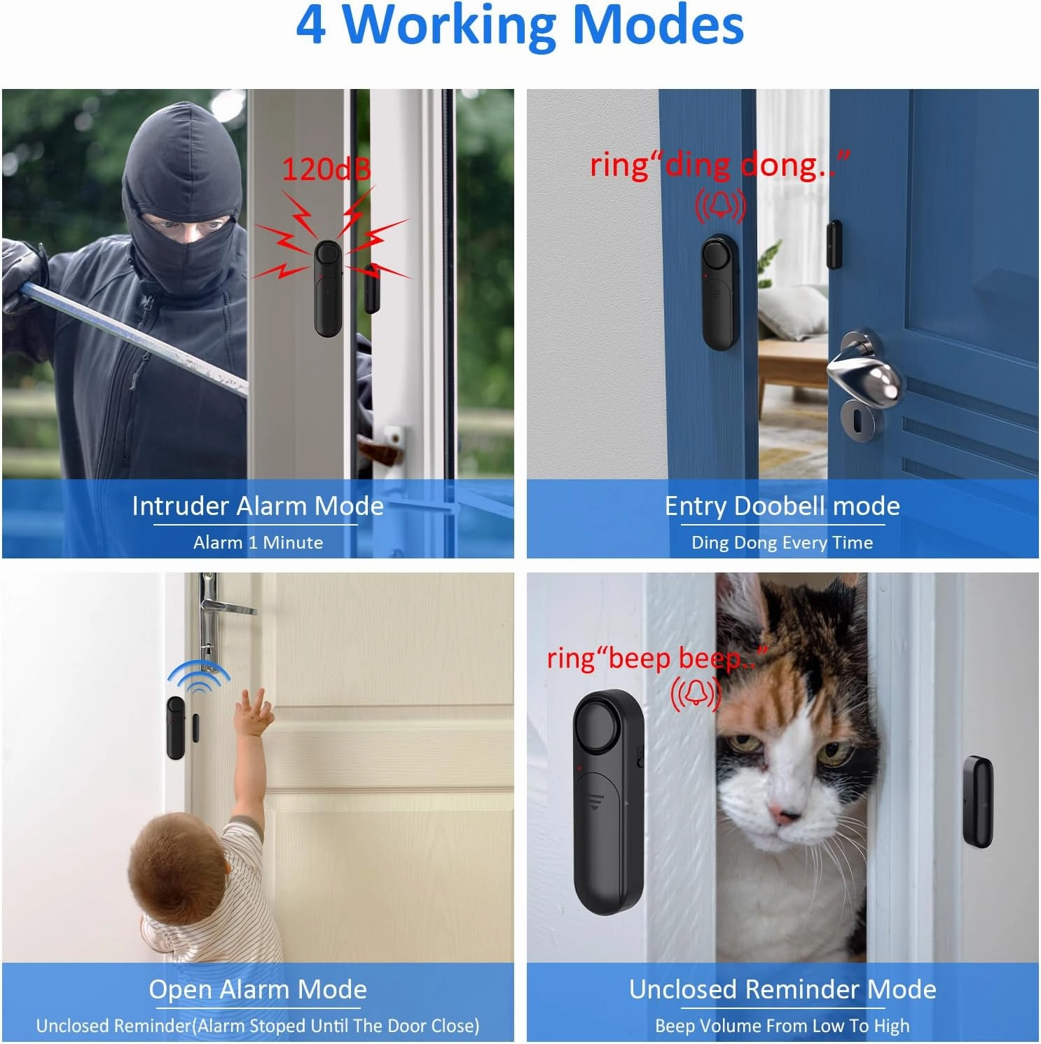 Window and Door Alarm When Opened (5 Pack) for Kids Safety/Home Security, Wireless Sliding Door Opening Sensor Alarms for Dementia, 120dB Burglar Alert, Ideal for Business, Garage, Apartment, Black
