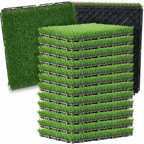 Windyun 8 Pack Artificial Grass Turf Interlocking Deck Tiles 12" x 12" Thick Synthetic Square Fake Grass Interlocking Turf Self Draining Grass Tiles for Patio Indoor Outdoor Floor Decorations