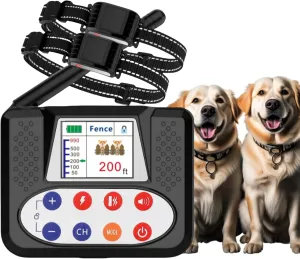 Wireless Dog Fence, Electric Fence for Dogs with Big LCD Screen, Portable Wireless Pet Fence & Remote Training Collar, Dog Perimeter Fence, Adjustable for Large Medium Small Dogs (2 Dogs)