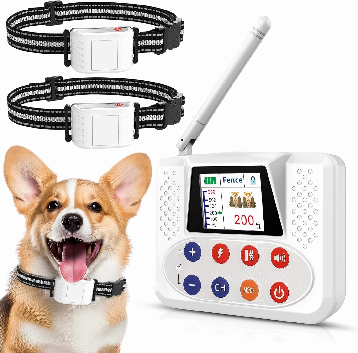 Wireless Dog Fence System, Electric Fence for Dog with Big LCD Screen, Portable Wireless Fence & Training Collar with 2.4GPFC Antenna, Waterproof & Adjustable Dog Perimeter Collar