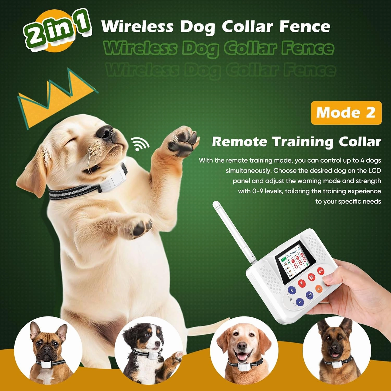Wireless Dog Fence System, Electric Fence for Dog with Big LCD Screen, Portable Wireless Fence & Training Collar with 2.4GPFC Antenna, Waterproof & Adjustable Dog Perimeter Collar