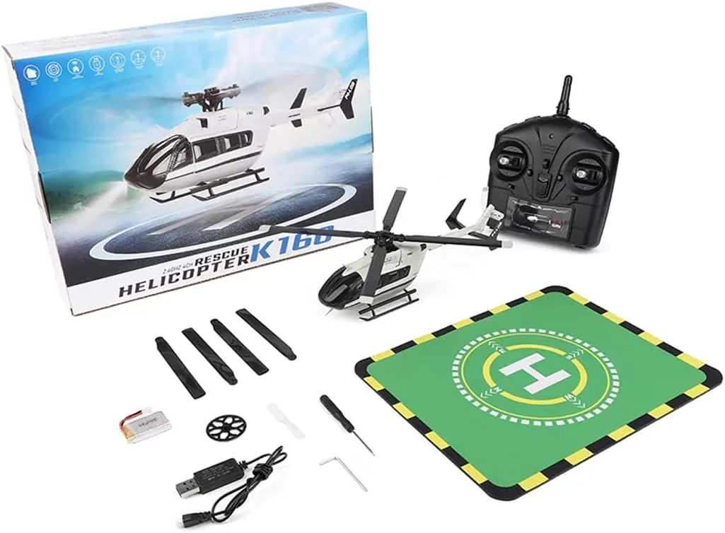 WL K160 RC Helicopter, 6-Axis Gyro 1:32 Scale EC-145 160-Class 4CH 2.4GHz Flybarless Aircraft with Altitude Hold & One-Key Take Off/Landing & Adjustable Throttle – RTF/ 3 Battery