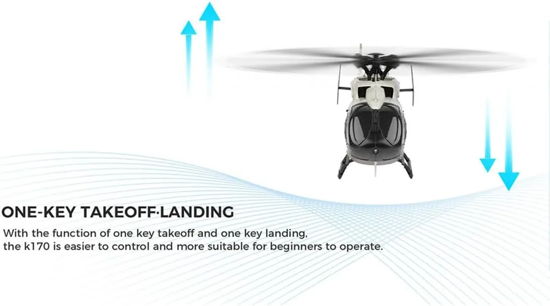 WL K160 RC Helicopter, 6-Axis Gyro 1:32 Scale EC-145 160-Class 4CH 2.4GHz Flybarless Aircraft with Altitude Hold & One-Key Take Off/Landing & Adjustable Throttle – RTF/ 3 Battery