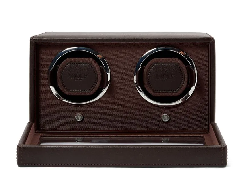 WOLF Double Cub Watch Winder with Cover - Brown