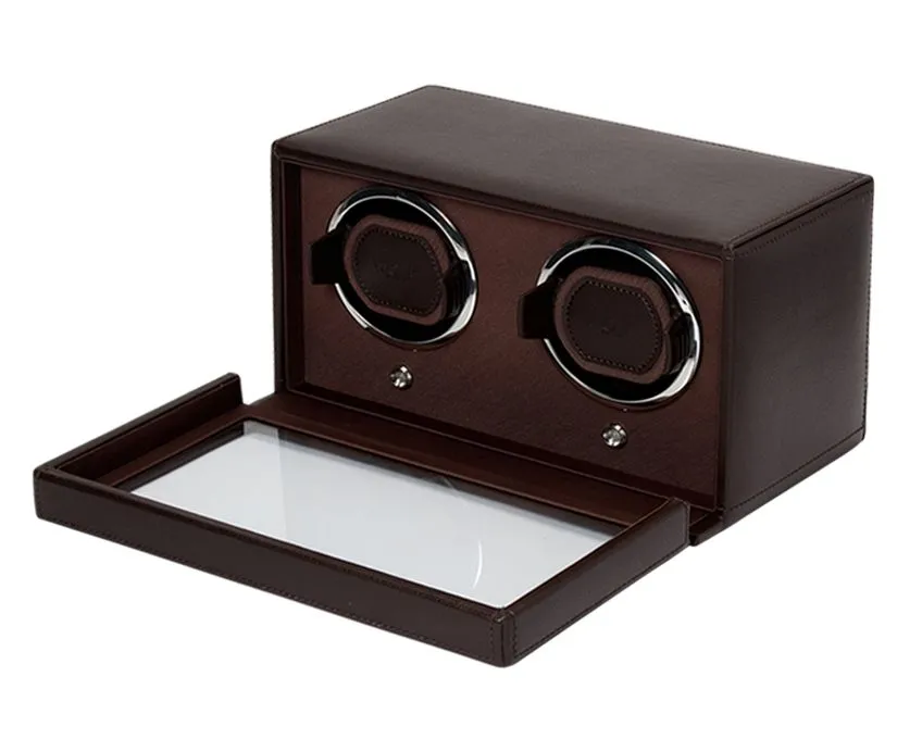 WOLF Double Cub Watch Winder with Cover - Brown