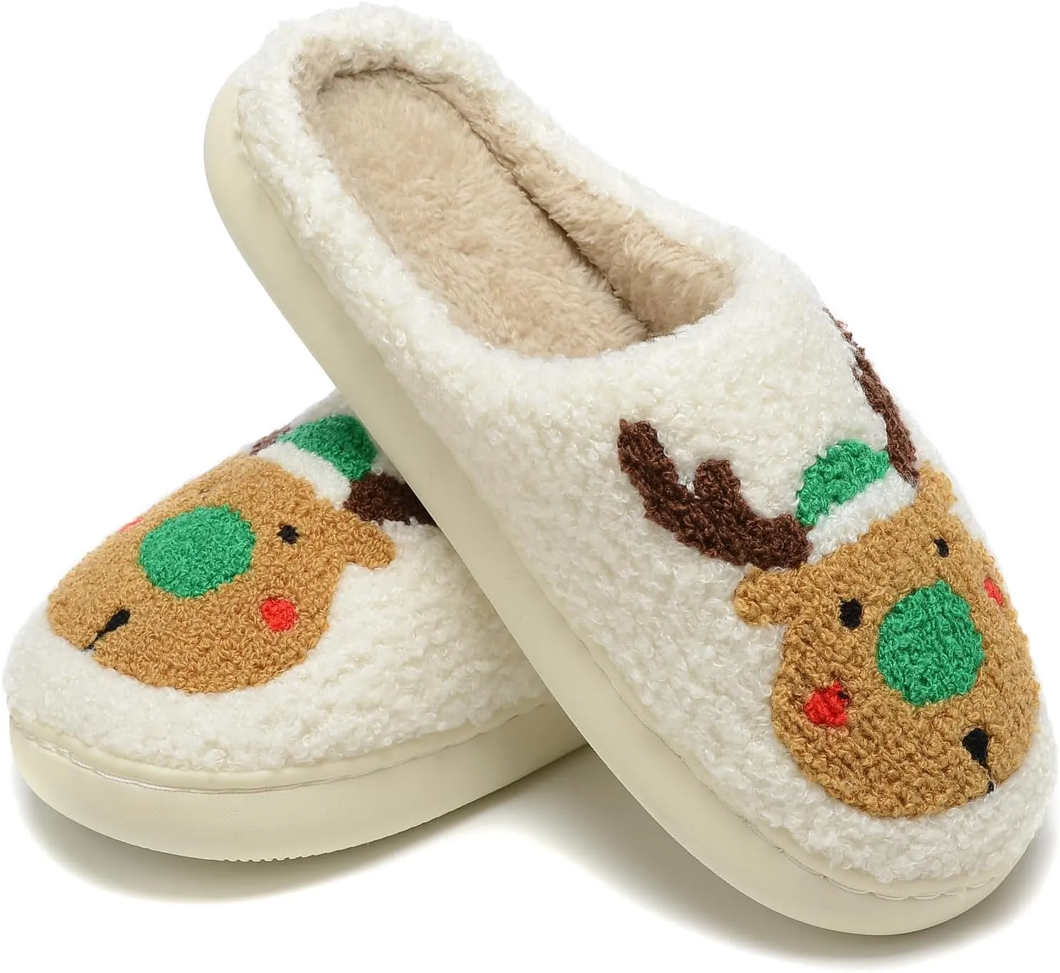 Women Christmas Elk Xmas Slippers: Red Moose Cute Cartoon Fuzzy Warm House Men Slippers Winter Soft Cozy Non-Slip Memory Foam Indoor Outdoor Shoes B(M) 5.5-10.5 D(M) 5-11
