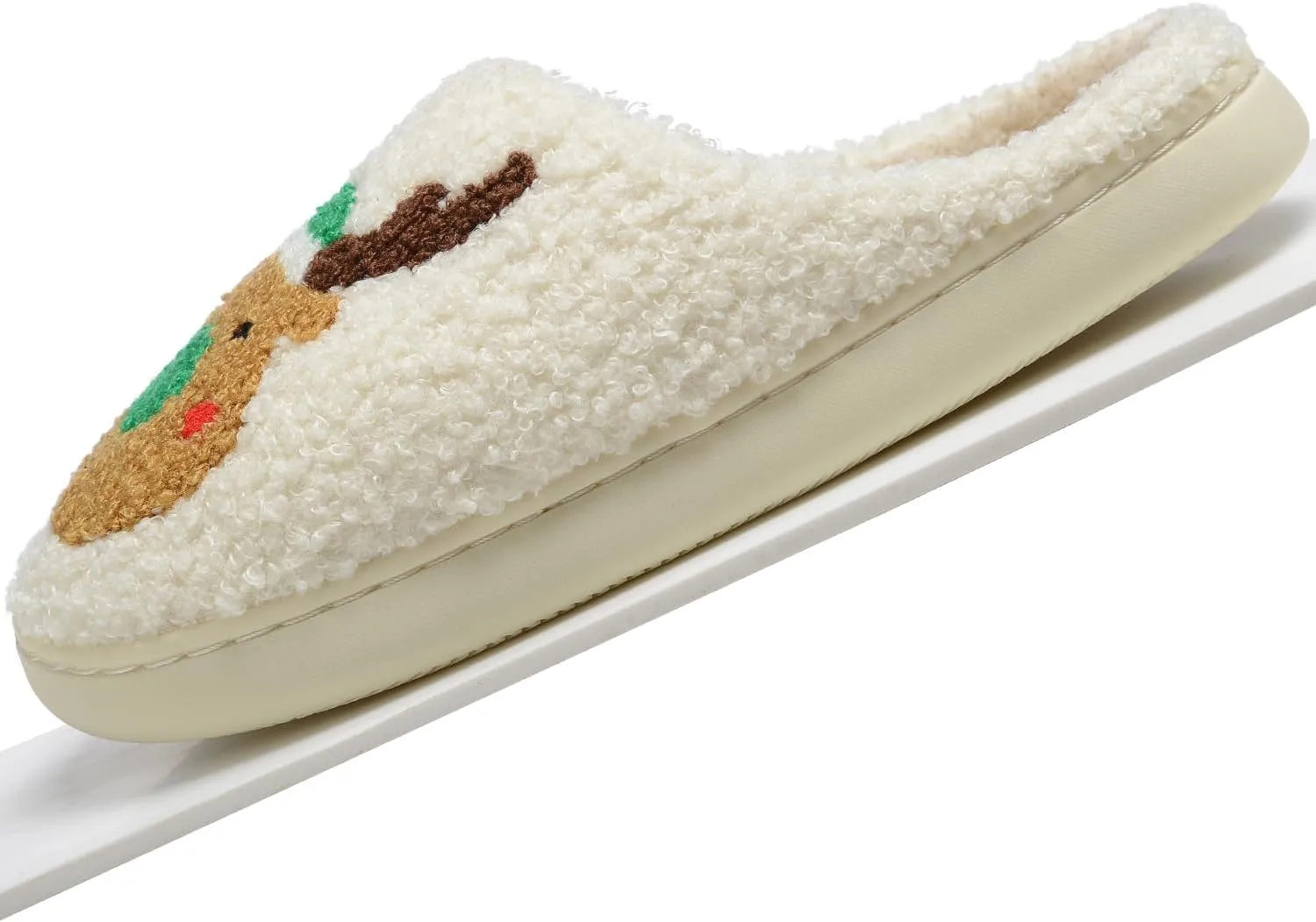 Women Christmas Elk Xmas Slippers: Red Moose Cute Cartoon Fuzzy Warm House Men Slippers Winter Soft Cozy Non-Slip Memory Foam Indoor Outdoor Shoes B(M) 5.5-10.5 D(M) 5-11