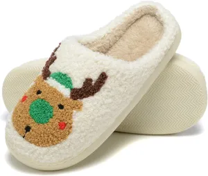 Women Christmas Elk Xmas Slippers: Red Moose Cute Cartoon Fuzzy Warm House Men Slippers Winter Soft Cozy Non-Slip Memory Foam Indoor Outdoor Shoes B(M) 5.5-10.5 D(M) 5-11