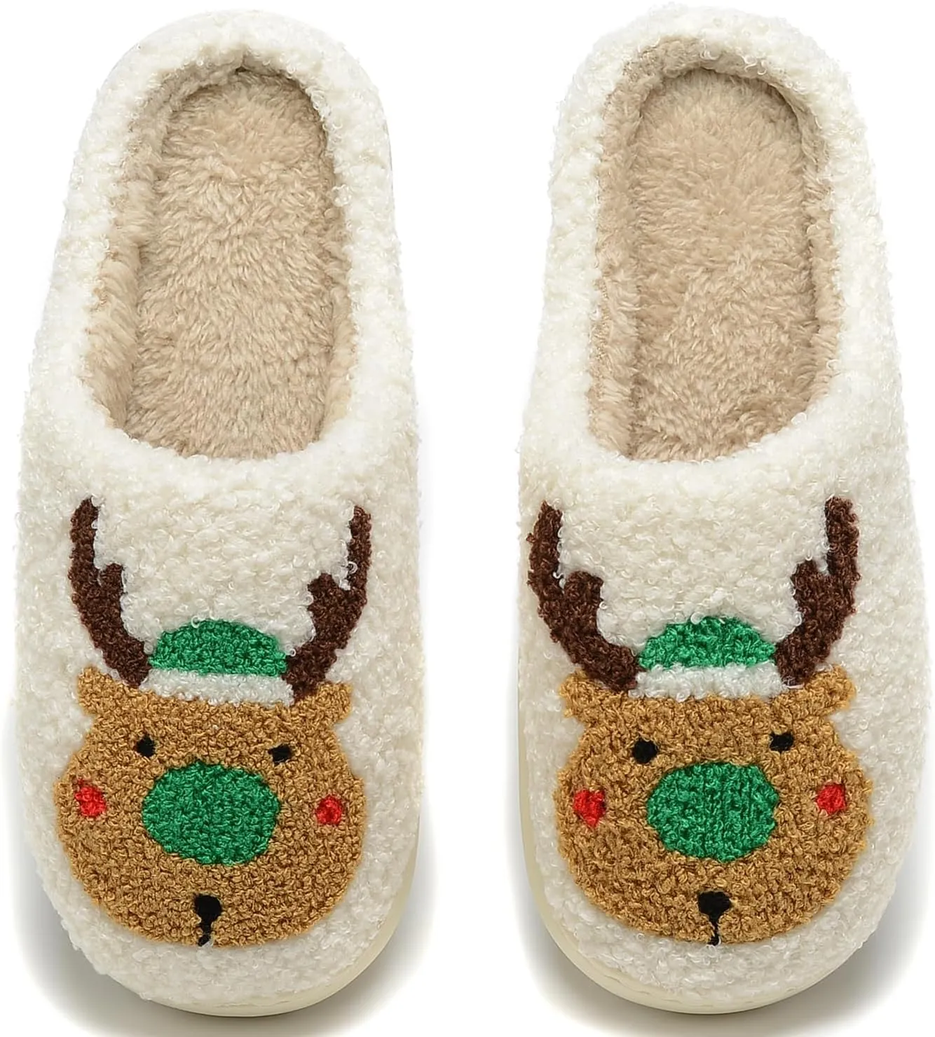 Women Christmas Elk Xmas Slippers: Red Moose Cute Cartoon Fuzzy Warm House Men Slippers Winter Soft Cozy Non-Slip Memory Foam Indoor Outdoor Shoes B(M) 5.5-10.5 D(M) 5-11