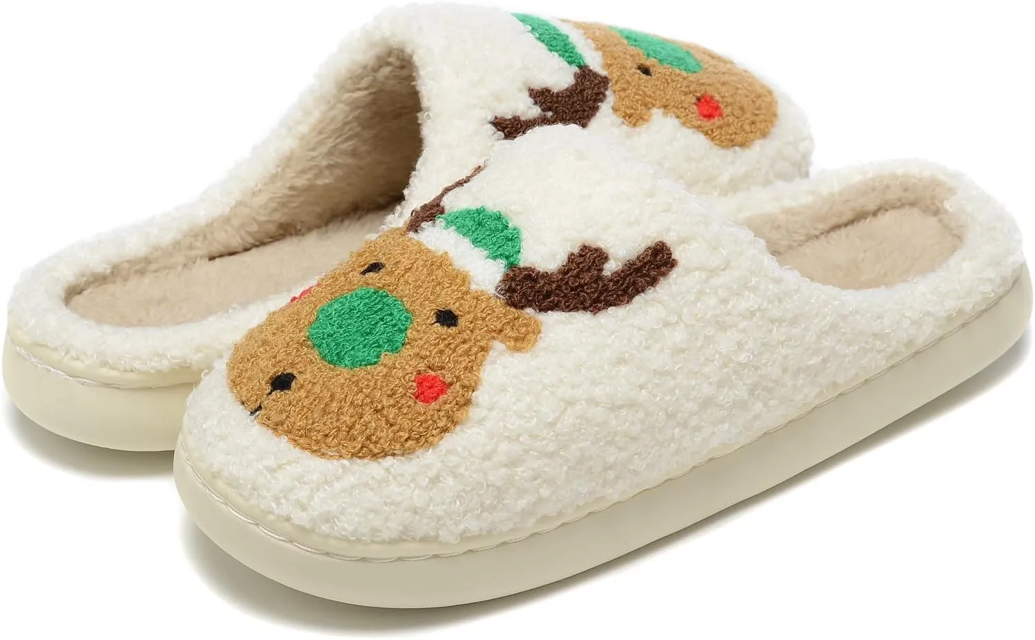 Women Christmas Elk Xmas Slippers: Red Moose Cute Cartoon Fuzzy Warm House Men Slippers Winter Soft Cozy Non-Slip Memory Foam Indoor Outdoor Shoes B(M) 5.5-10.5 D(M) 5-11