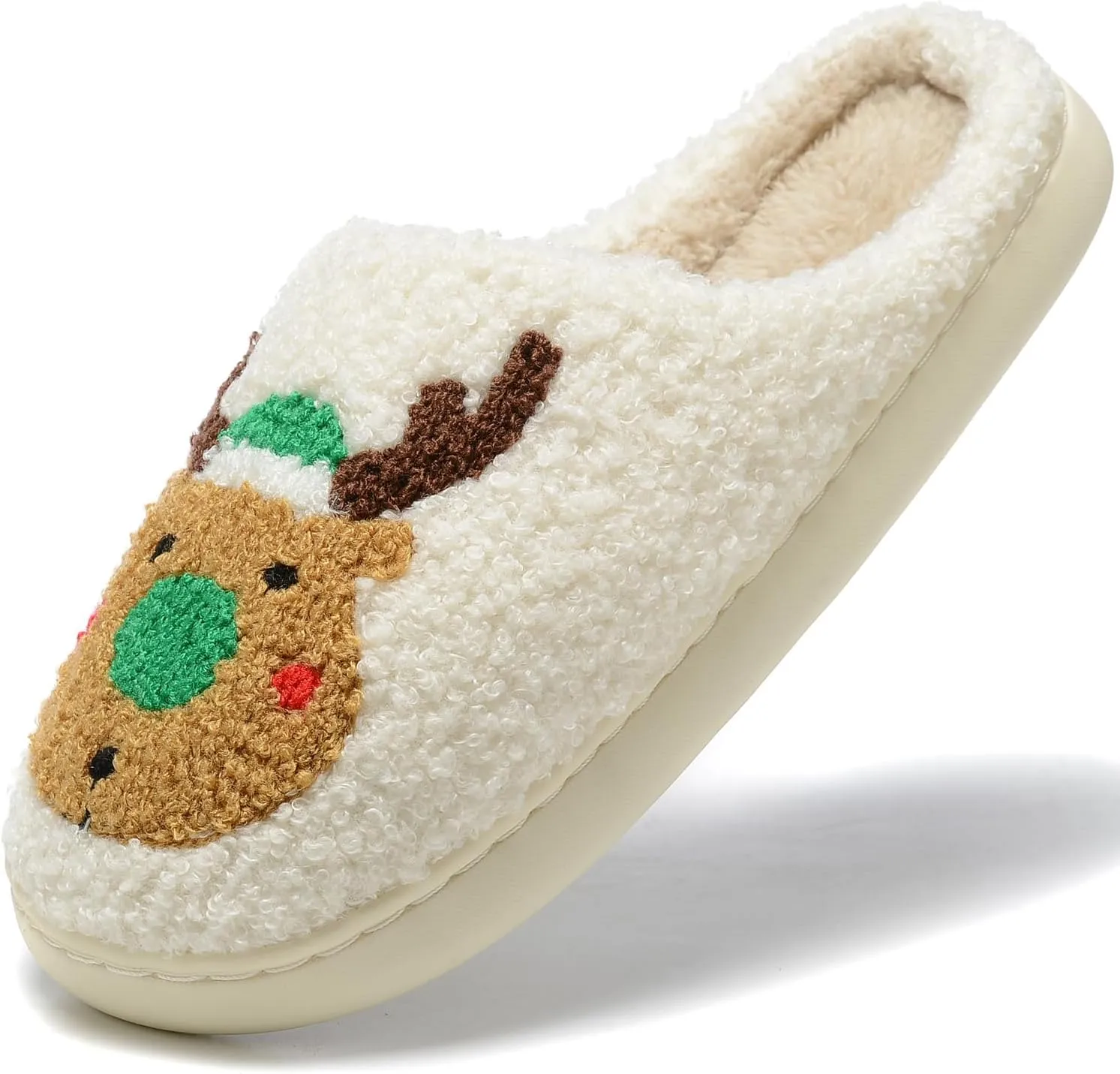 Women Christmas Elk Xmas Slippers: Red Moose Cute Cartoon Fuzzy Warm House Men Slippers Winter Soft Cozy Non-Slip Memory Foam Indoor Outdoor Shoes B(M) 5.5-10.5 D(M) 5-11