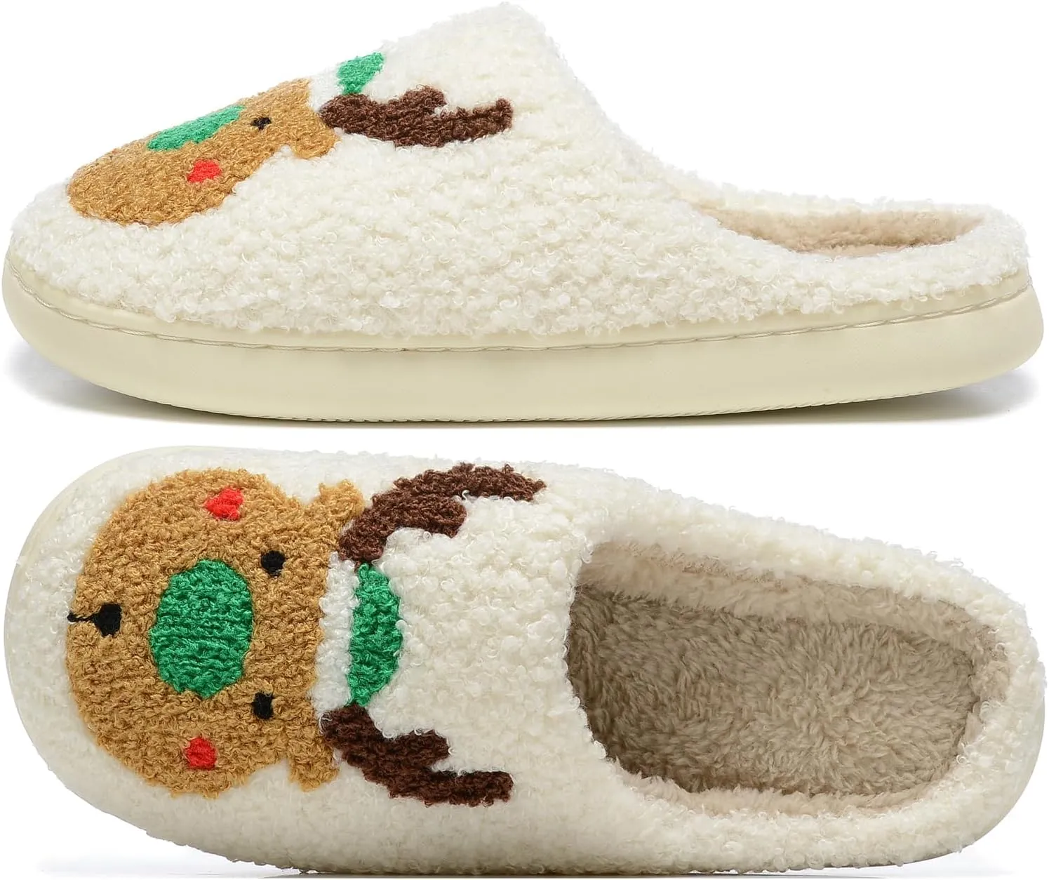 Women Christmas Elk Xmas Slippers: Red Moose Cute Cartoon Fuzzy Warm House Men Slippers Winter Soft Cozy Non-Slip Memory Foam Indoor Outdoor Shoes B(M) 5.5-10.5 D(M) 5-11