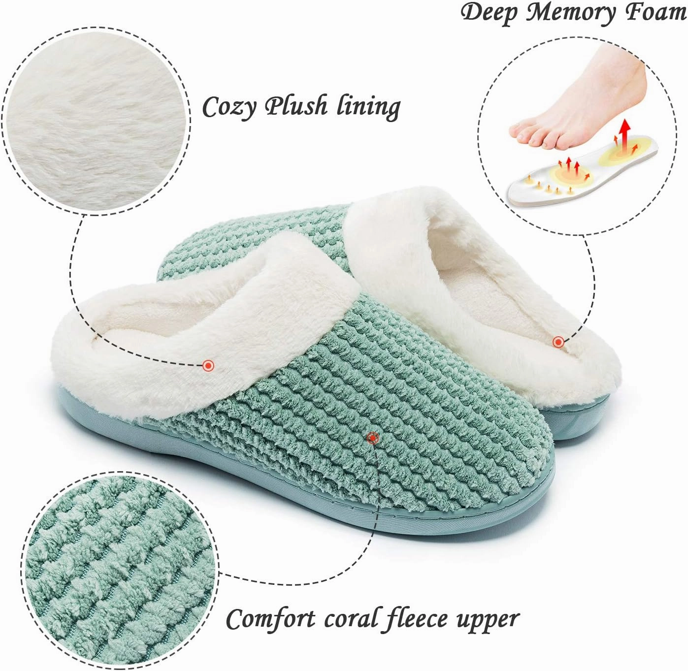 Womens Memory Foam Slippers Plush Fleece Lined Lady House Slippers Anti-Skid for Indoor Outdoor