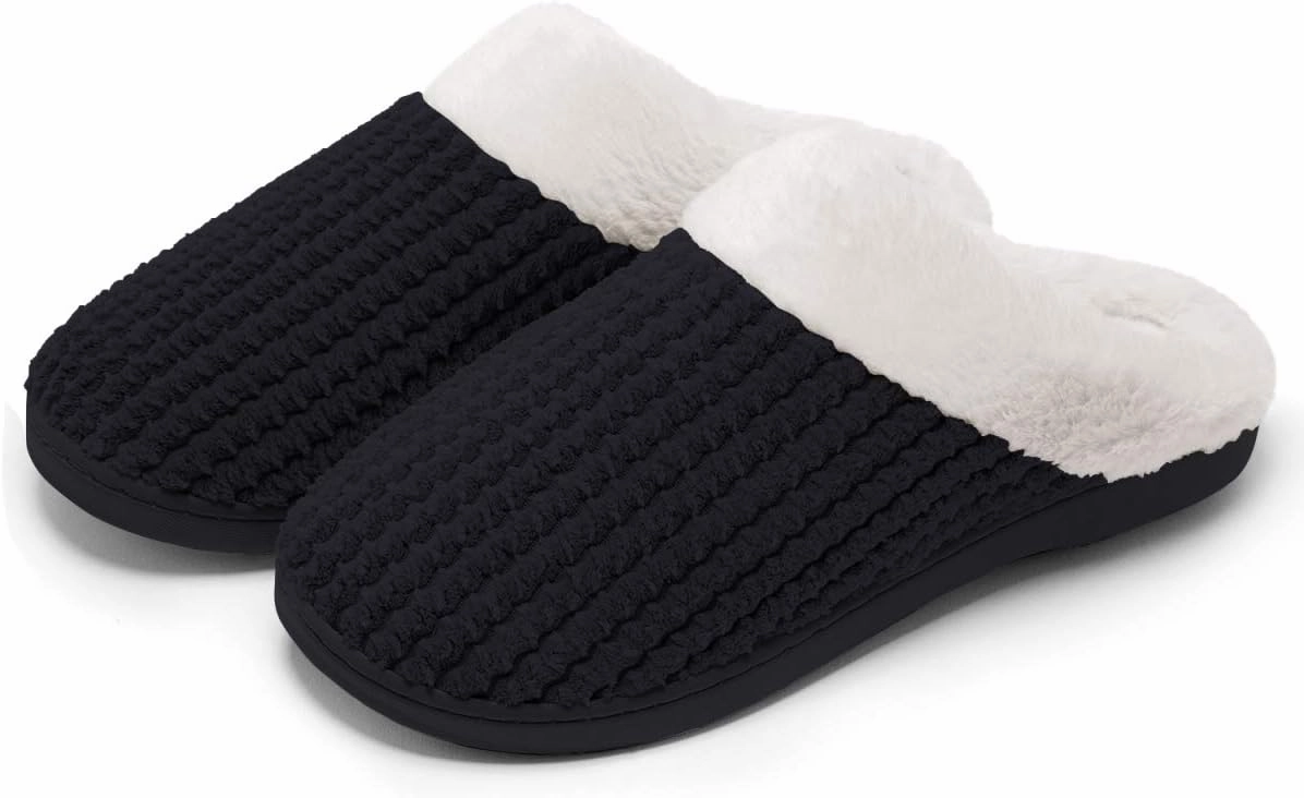 Womens Memory Foam Slippers Plush Fleece Lined Lady House Slippers Anti-Skid for Indoor Outdoor