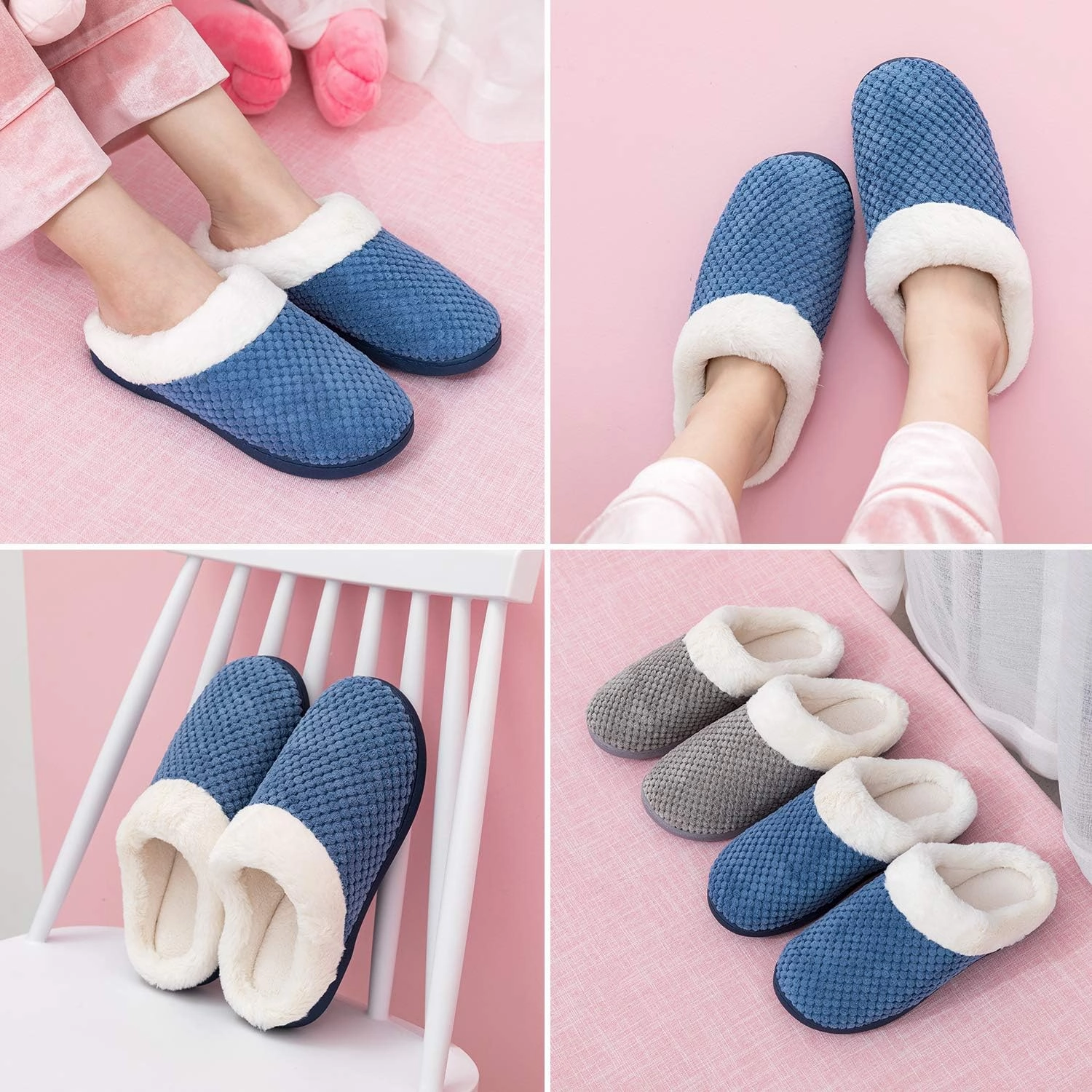 Womens Memory Foam Slippers Plush Fleece Lined Lady House Slippers Anti-Skid for Indoor Outdoor