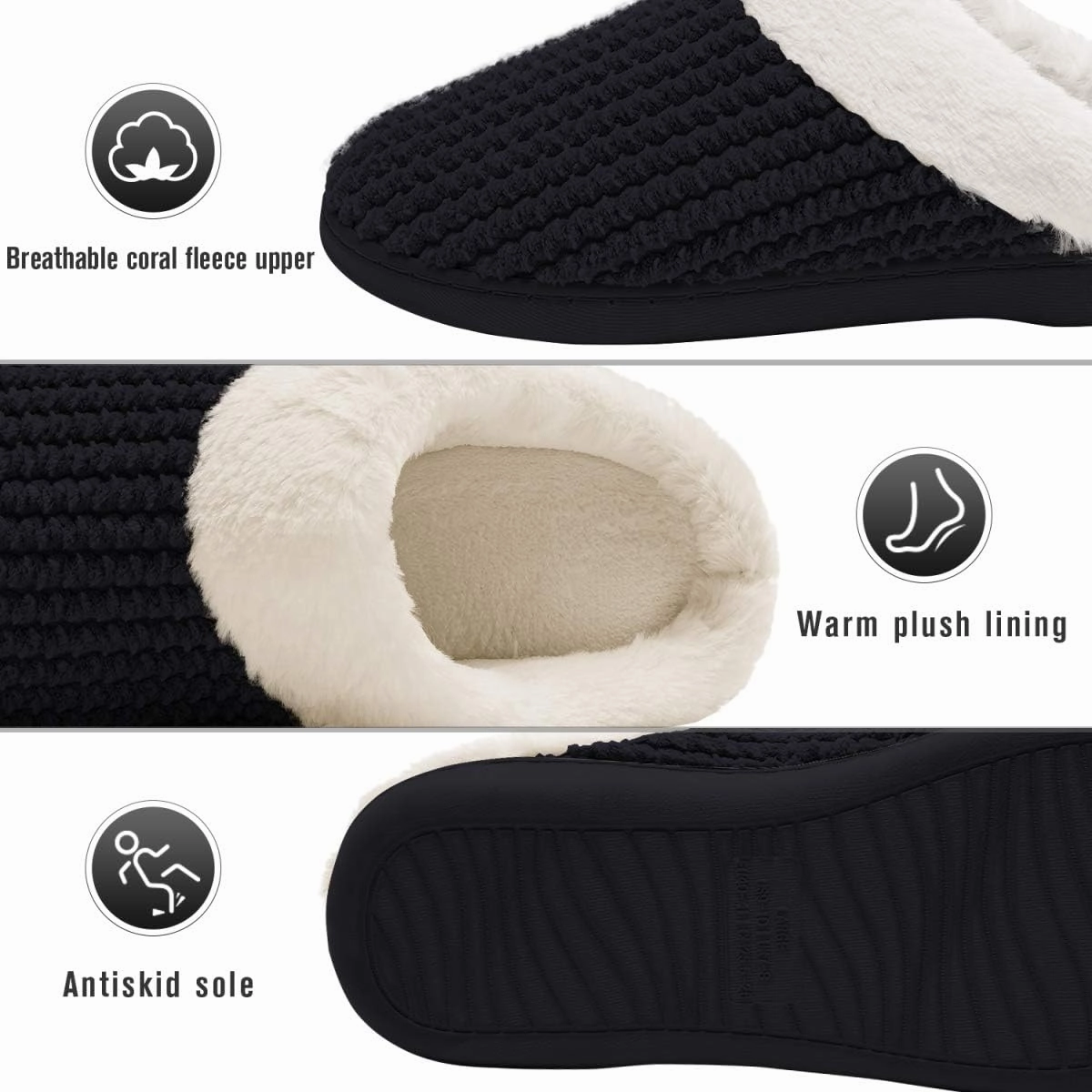 Womens Memory Foam Slippers Plush Fleece Lined Lady House Slippers Anti-Skid for Indoor Outdoor