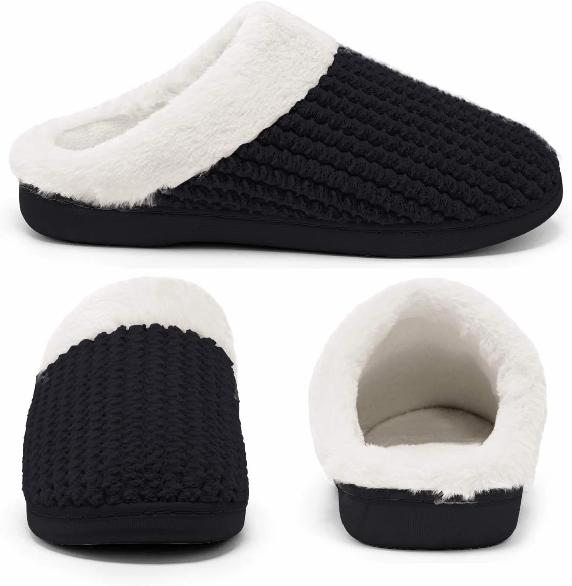 Womens Memory Foam Slippers Plush Fleece Lined Lady House Slippers Anti-Skid for Indoor Outdoor