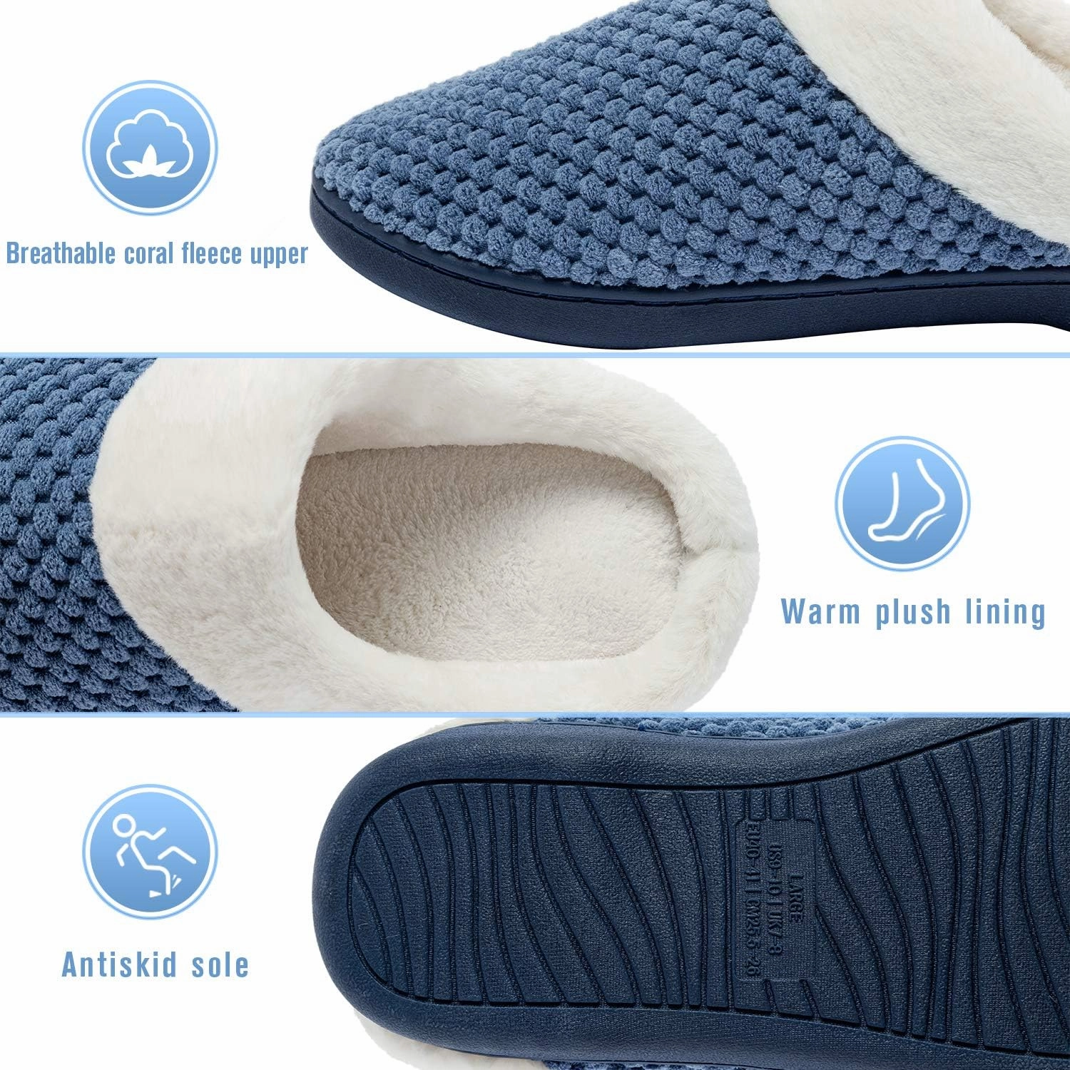 Womens Memory Foam Slippers Plush Fleece Lined Lady House Slippers Anti-Skid for Indoor Outdoor