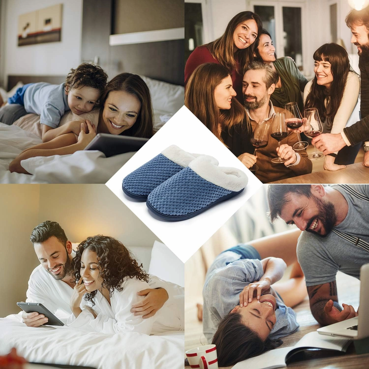 Womens Memory Foam Slippers Plush Fleece Lined Lady House Slippers Anti-Skid for Indoor Outdoor