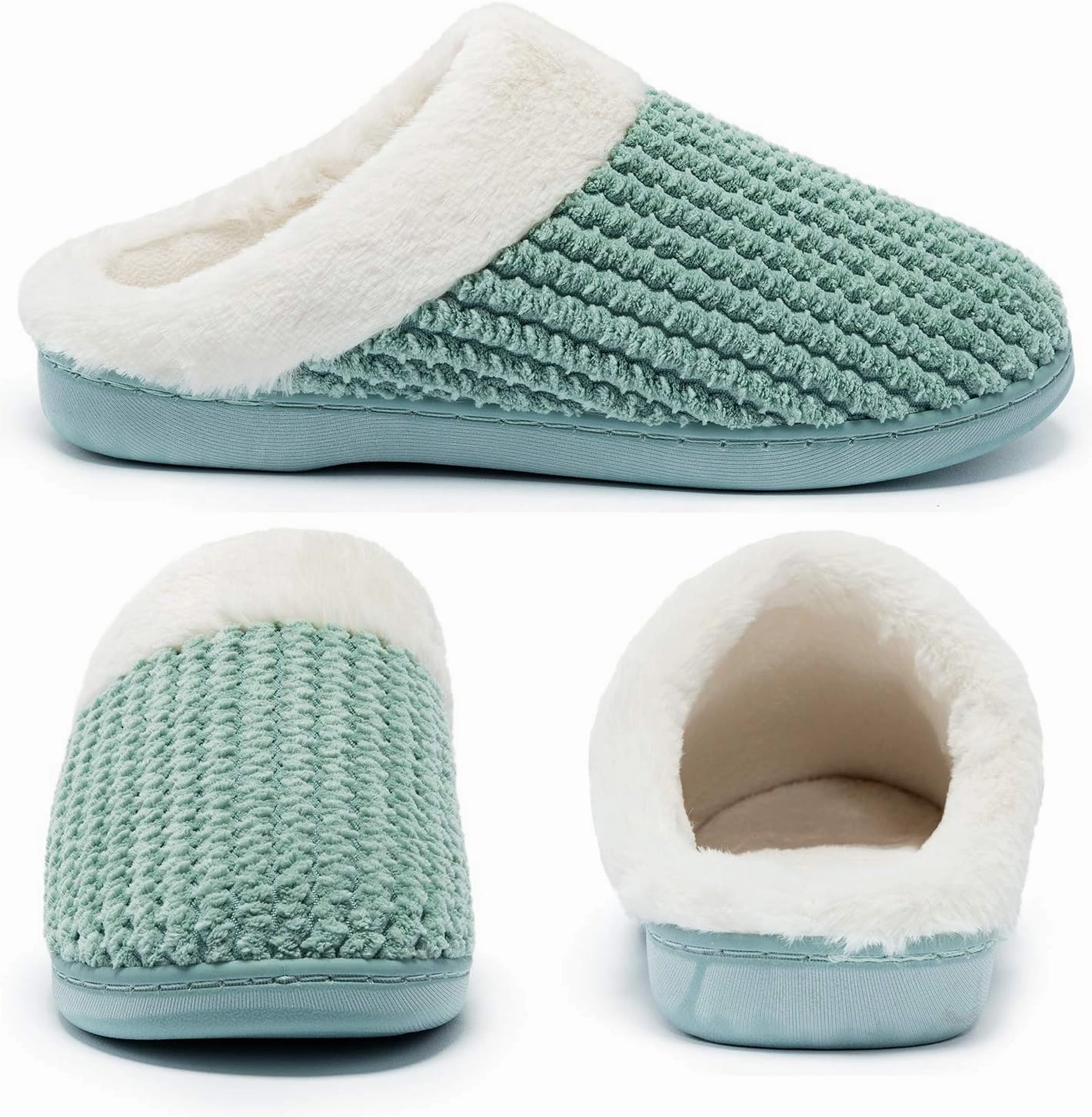 Womens Memory Foam Slippers Plush Fleece Lined Lady House Slippers Anti-Skid for Indoor Outdoor