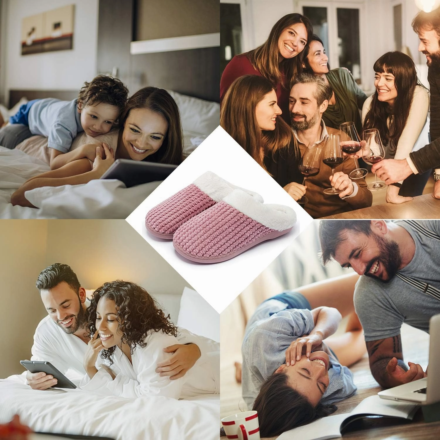 Womens Memory Foam Slippers Plush Fleece Lined Lady House Slippers Anti-Skid for Indoor Outdoor
