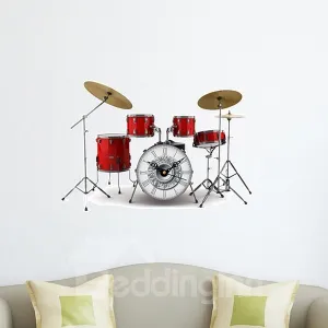 Wonderful Music Band Drum Set Design 3D Sticker Wall Clock