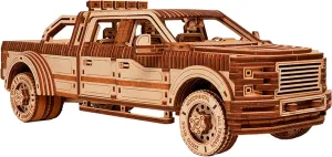 Wood Trick Pickup Truck SUV Car Wooden 3D Puzzles for Adults and Kids to Build - Rides up to 32 feet - Engineering DIY Mechanical Wood Model Kits Wooden Puzzles for Adults