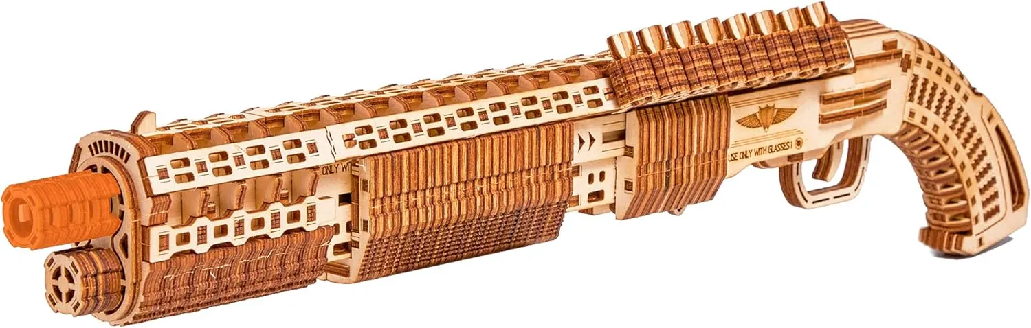 Wood Trick Shotgun 3D Wooden Puzzles for Adults and Kids to Build - Detailed Construction - 23x8″ - Wooden Model Kits for Adults and Teens to Build - 14 