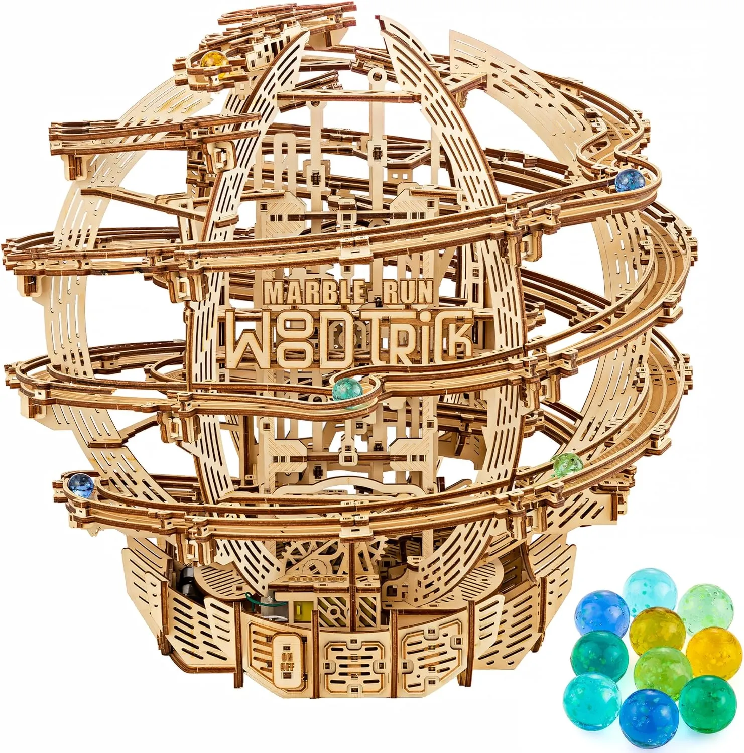 Wood Trick Wooden Marble Run Electric Motorized - 3D Wooden Puzzles for Adults and Kids to Build - 17x16 - Marble Maze Wooden Model Kits for Adults and Teens to Build
