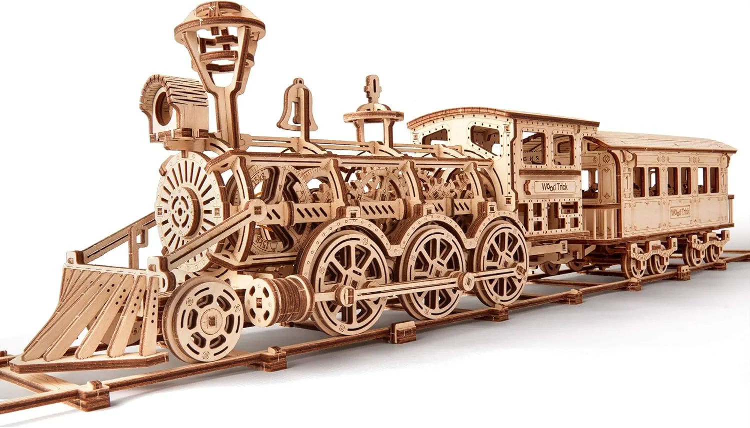 Wood Trick Wooden Train Toy Set with Railway - Mechanical Locomotive Train Model Kit - 3D Wooden Puzzle Puzzle for Adults and Kids, Best DIY Toy