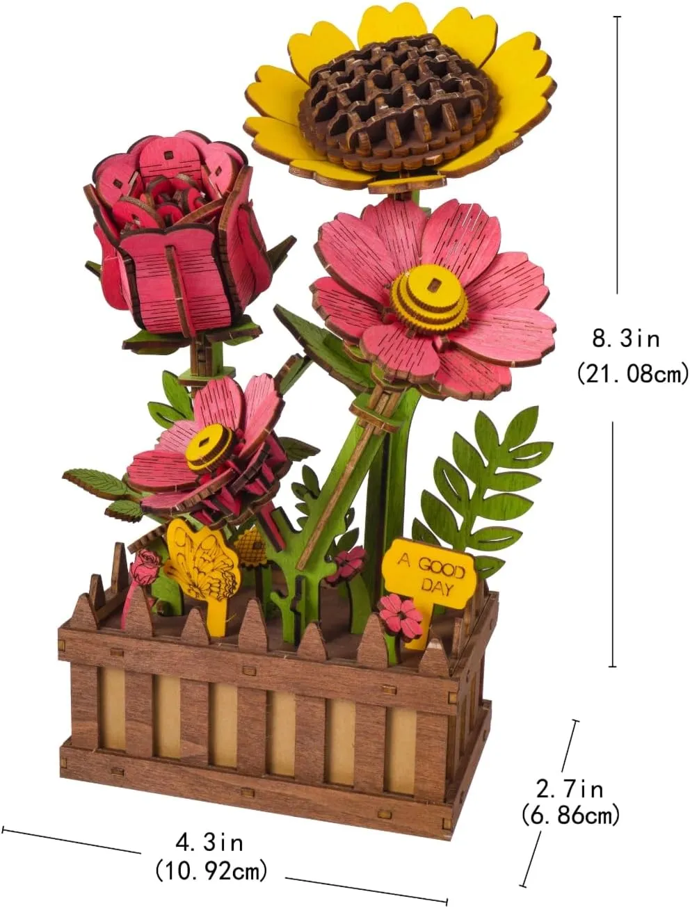 Wooden 3D Puzzles for Adults, 3D Wooden Puzzles House Warming Gift Hobby Kit Stem Toy Home Decor (Wooden Flowers)