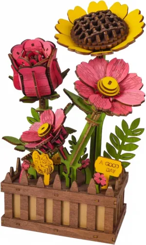 Wooden 3D Puzzles for Adults, 3D Wooden Puzzles House Warming Gift Hobby Kit Stem Toy Home Decor (Wooden Flowers)