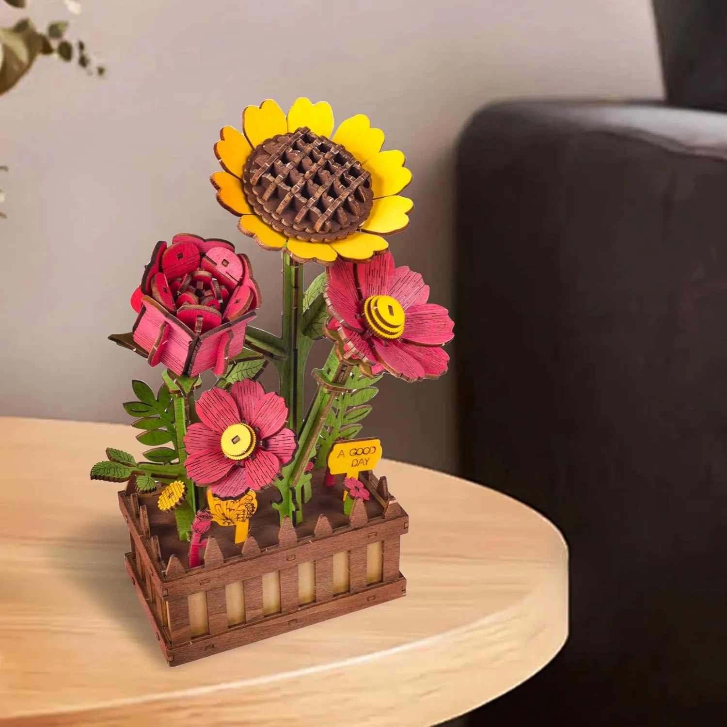 Wooden 3D Puzzles for Adults, 3D Wooden Puzzles House Warming Gift Hobby Kit Stem Toy Home Decor (Wooden Flowers)