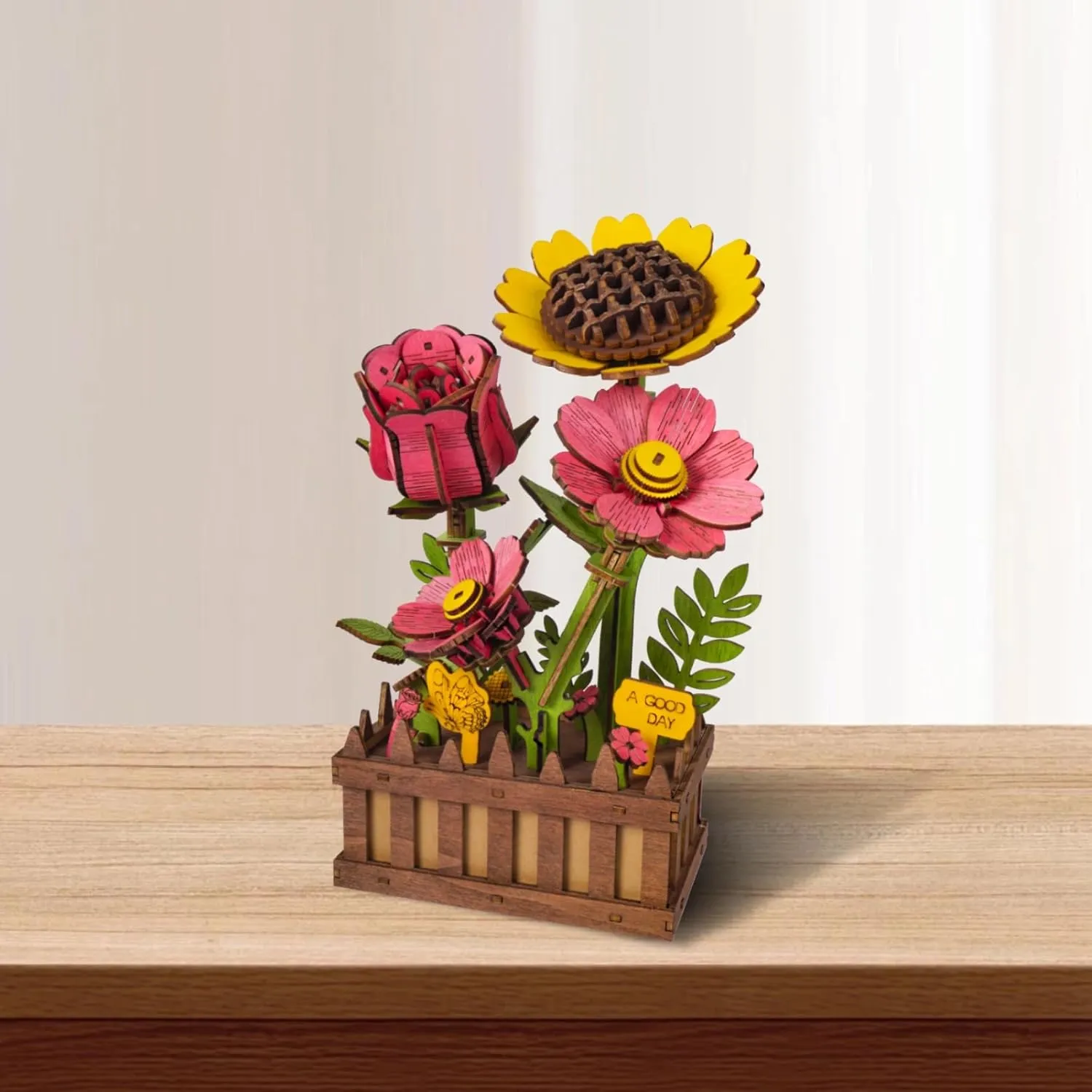 Wooden 3D Puzzles for Adults, 3D Wooden Puzzles House Warming Gift Hobby Kit Stem Toy Home Decor (Wooden Flowers)