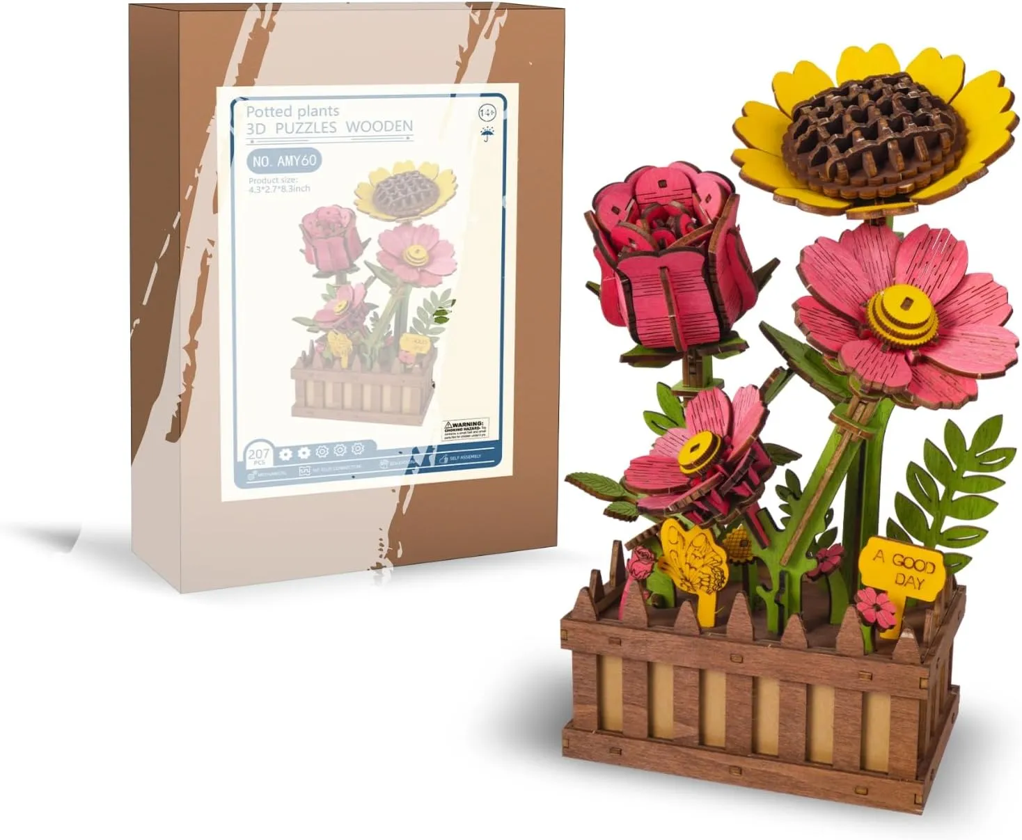 Wooden 3D Puzzles for Adults, 3D Wooden Puzzles House Warming Gift Hobby Kit Stem Toy Home Decor (Wooden Flowers)