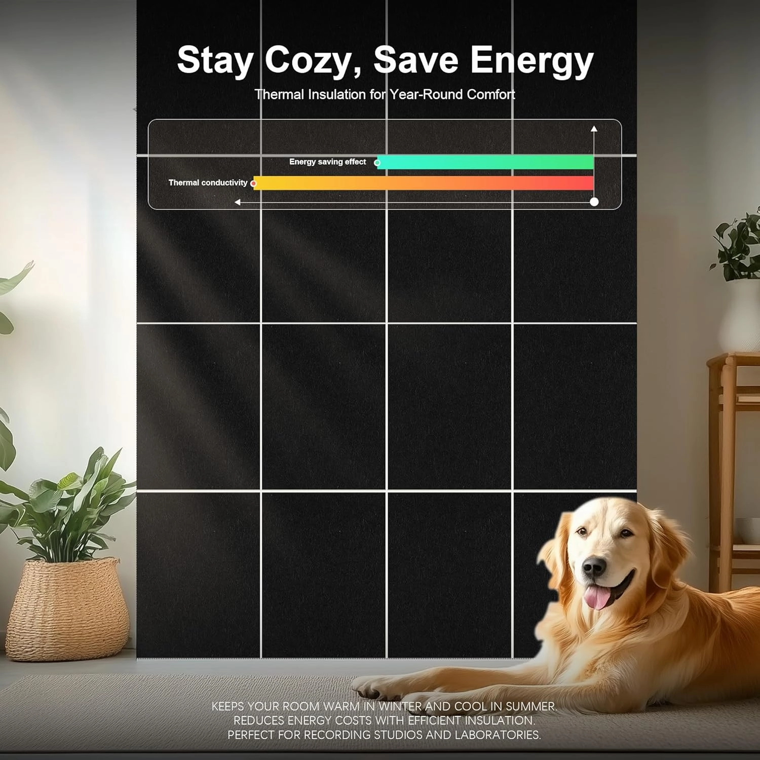 Woven Sound Large Acoustic Panels, High Density, Sound Dampening, Decorative Noise Blocker Felt Wall Tiles for Ceilings, Home Office & Gaming Room (Black), 16x12x0.4 Inch