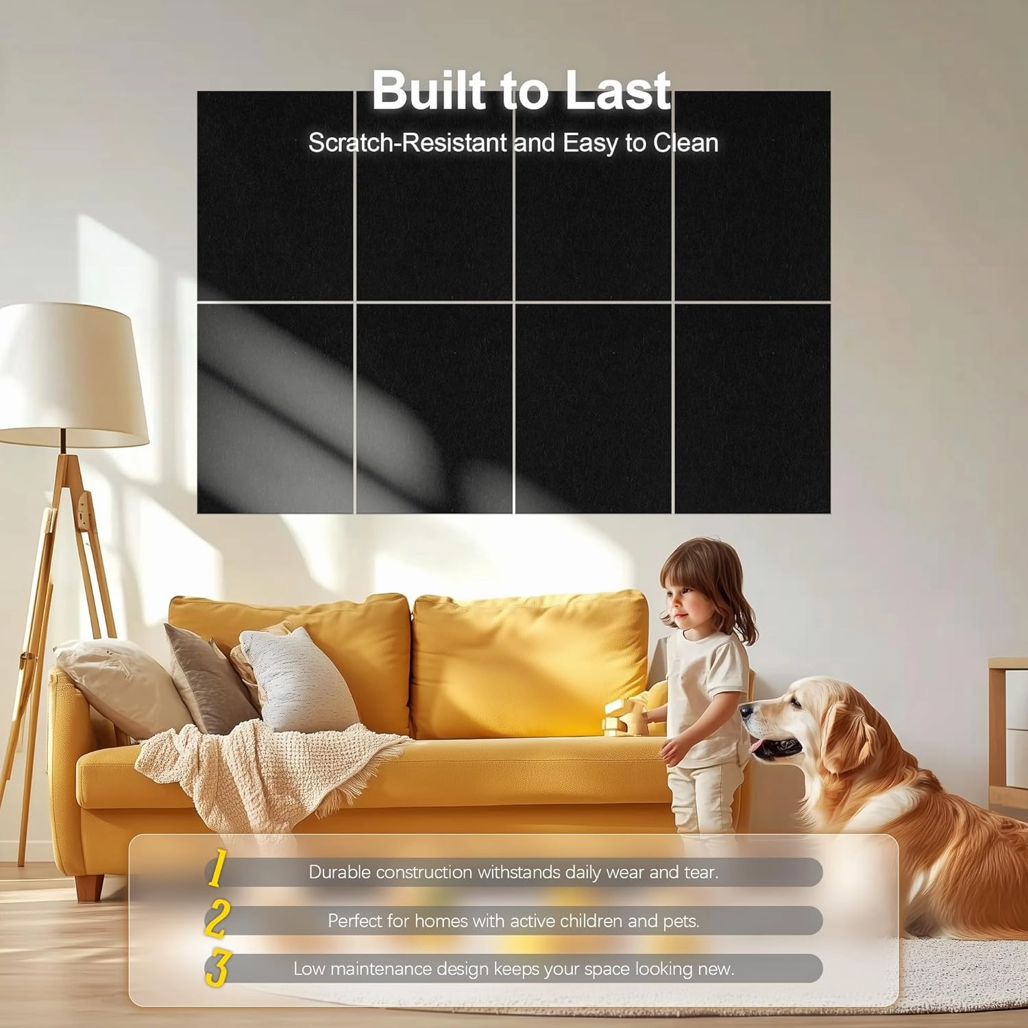 Woven Sound Large Acoustic Panels, High Density, Sound Dampening, Decorative Noise Blocker Felt Wall Tiles for Ceilings, Home Office & Gaming Room (Black), 16x12x0.4 Inch