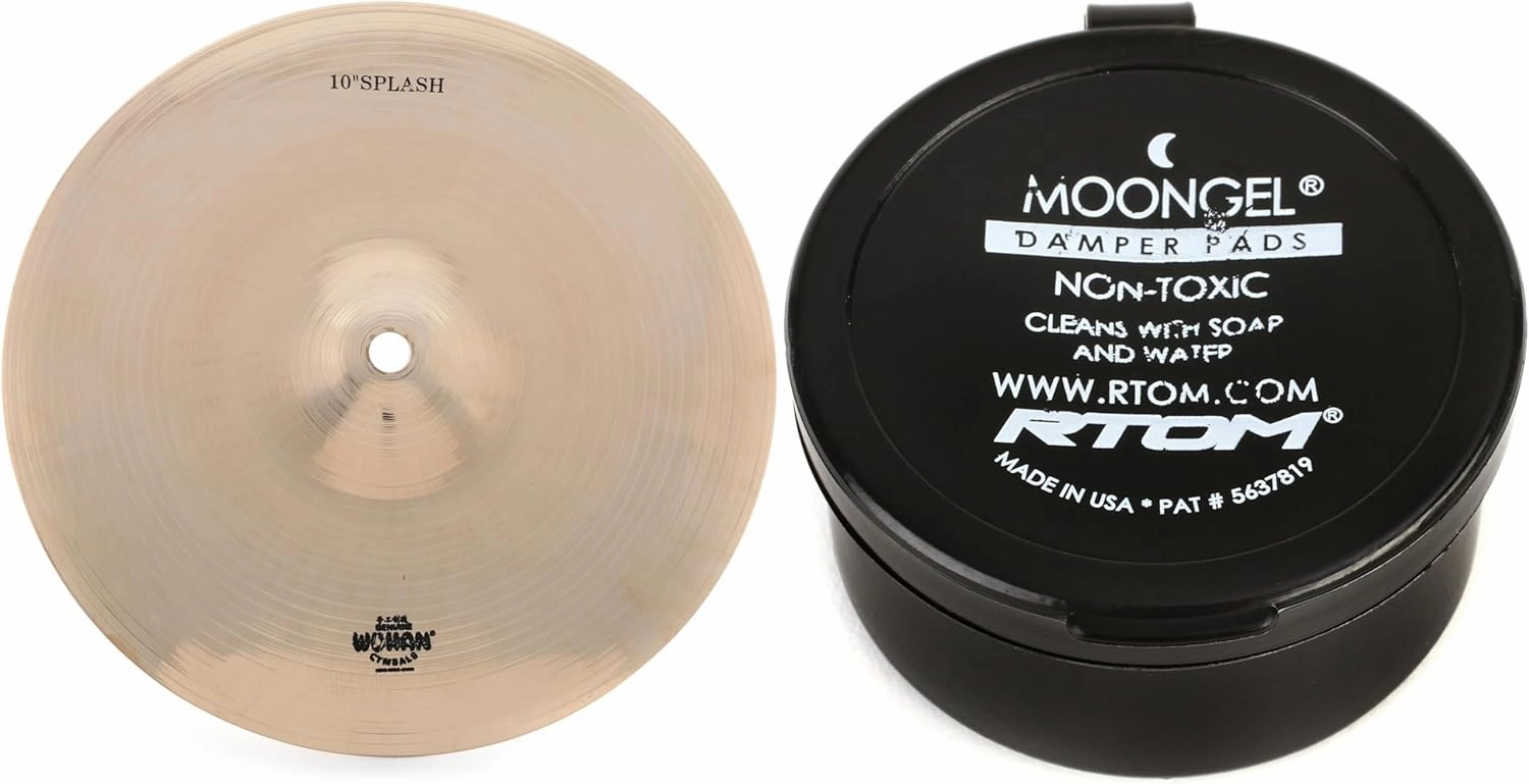 Wuhan 10-inch Western Splash Cymbal and Moongel Blue Drum Damper Pad 6-Pack