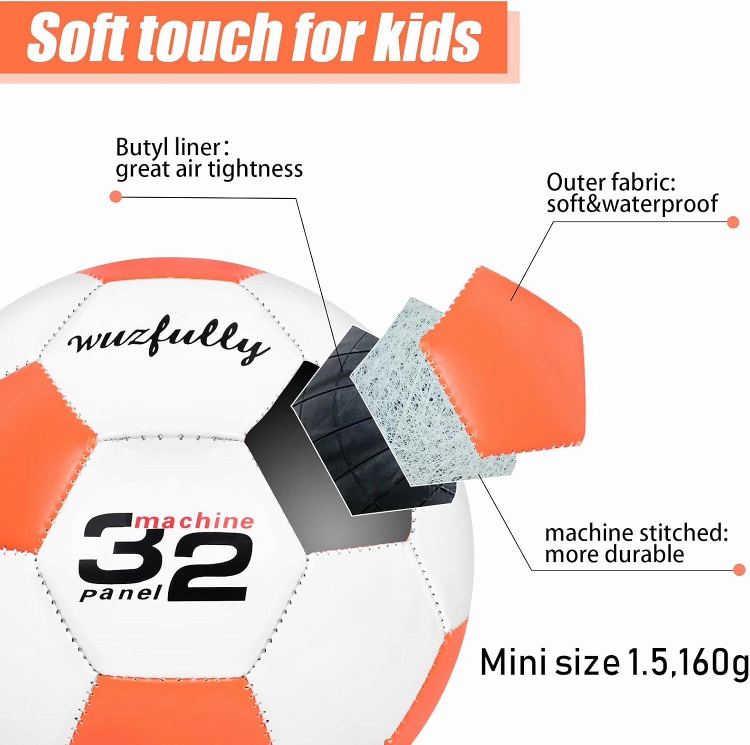 Wuzfully Soccer Ball for Baby/Toddlers,Mini Soccer Balls Size 1.5, 6" Kids Toy Ball for Indoor Outdoor Play Games,Small and Lightweight(160g)