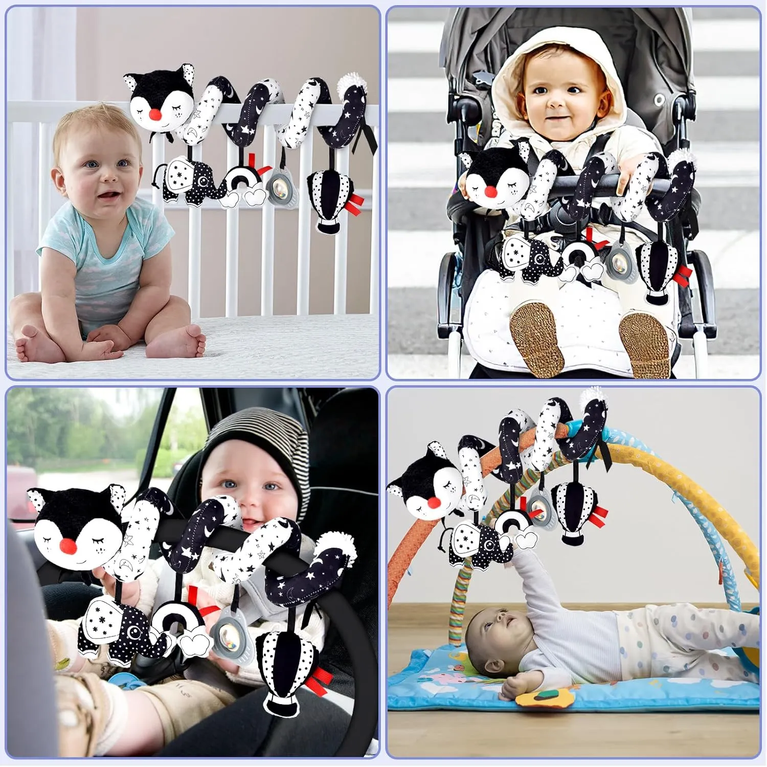 XIXILAND Musical Car Seat Toys Black and White Baby Toys, Infant Toys 0-6 Months Stroller Toys Newborn Toys, High Contrast Baby Toys for Newborn, Gift for 0 3 6 9 12 Months Girls Boys Babies