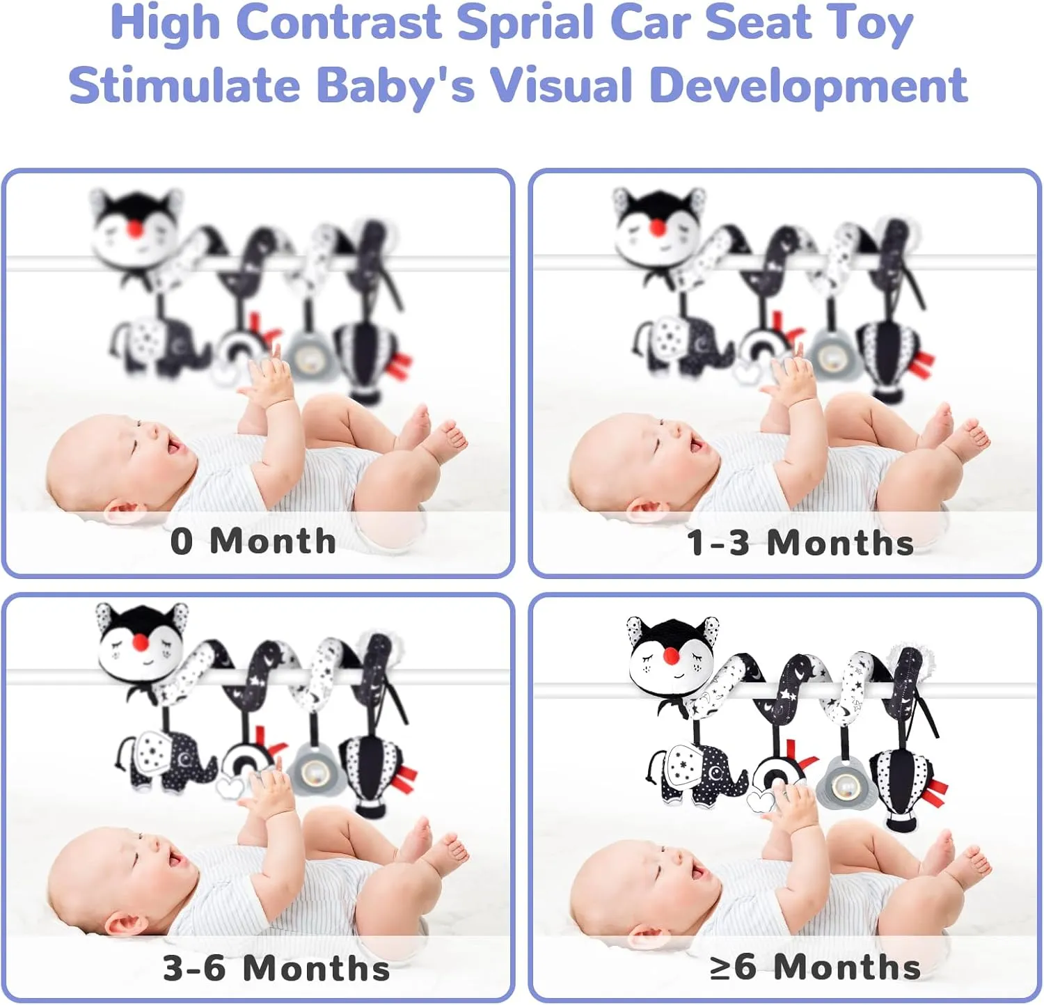 XIXILAND Musical Car Seat Toys Black and White Baby Toys, Infant Toys 0-6 Months Stroller Toys Newborn Toys, High Contrast Baby Toys for Newborn, Gift for 0 3 6 9 12 Months Girls Boys Babies
