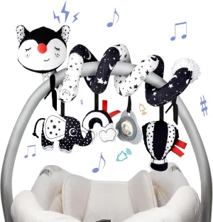 XIXILAND Musical Car Seat Toys Black and White Baby Toys, Infant Toys 0-6 Months Stroller Toys Newborn Toys, High Contrast Baby Toys for Newborn, Gift for 0 3 6 9 12 Months Girls Boys Babies