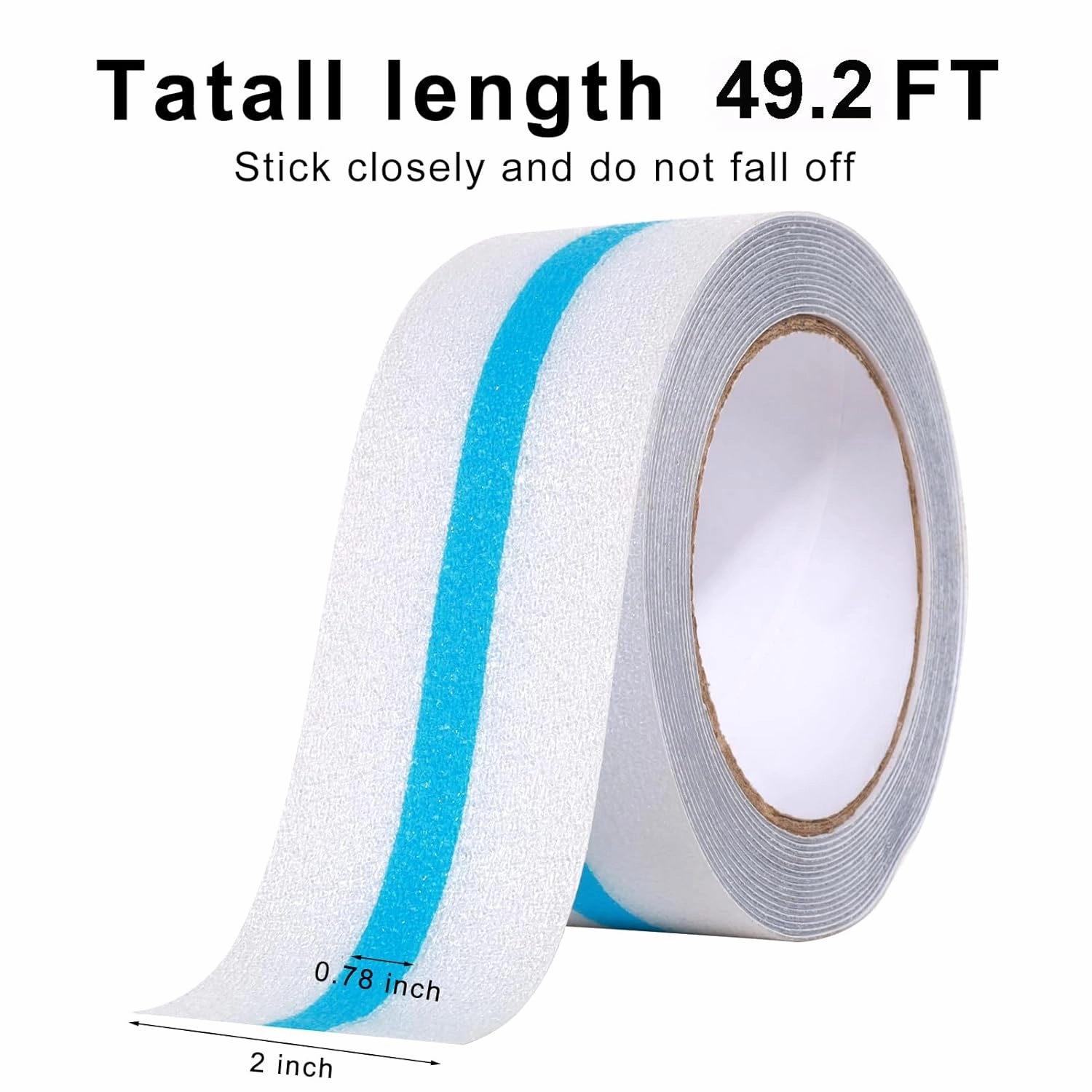XURI Anti Slip Tape Clear Grip Tape with Blue Luminous Stripe,2Inch x 49.2Ft, Heavy Duty Non Skid Tape Waterproof,Soft,Comfortable for Bare Feet, Traction Tape for Stairs,Tread Step, Indoor, Outdoor