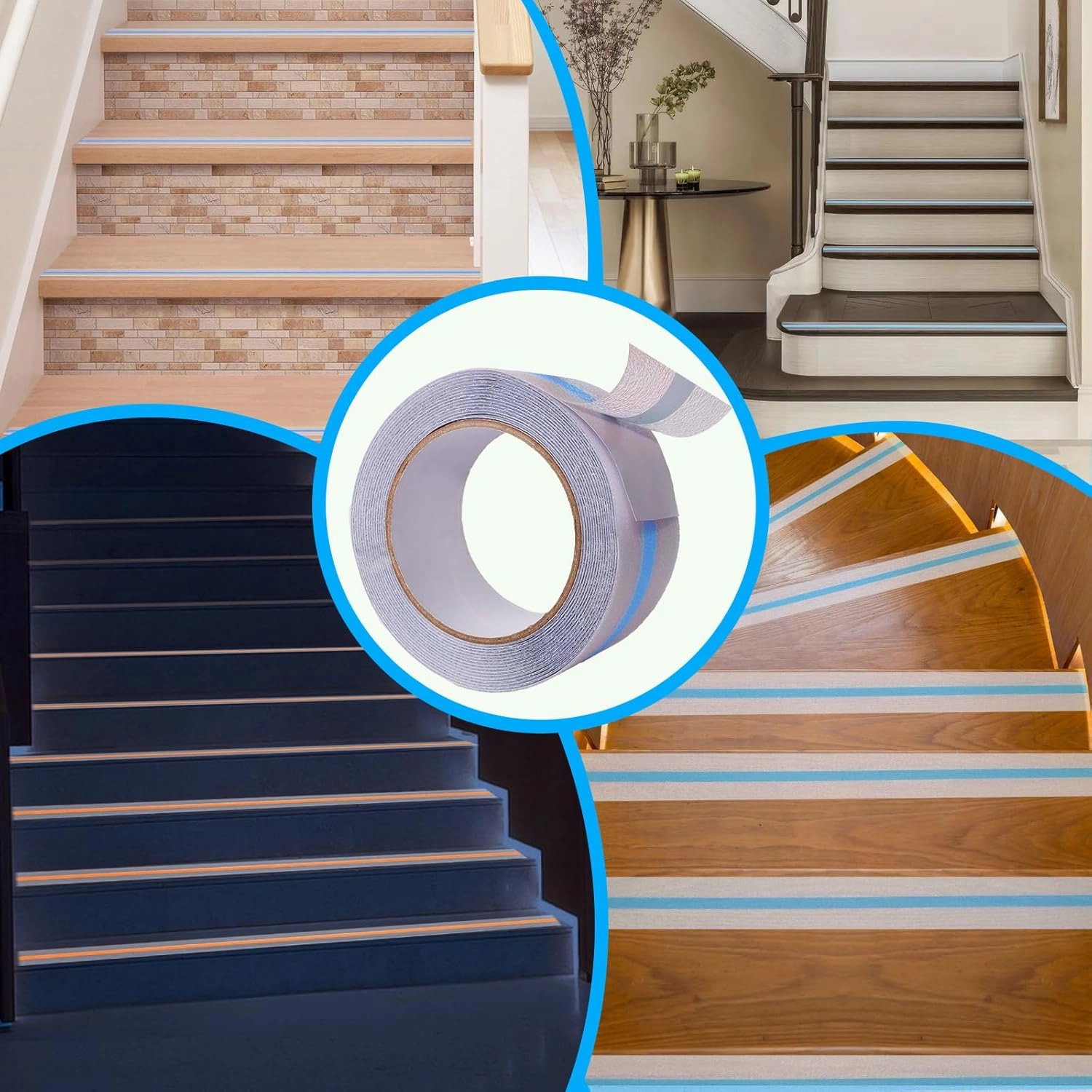 XURI Anti Slip Tape Clear Grip Tape with Blue Luminous Stripe,2Inch x 49.2Ft, Heavy Duty Non Skid Tape Waterproof,Soft,Comfortable for Bare Feet, Traction Tape for Stairs,Tread Step, Indoor, Outdoor