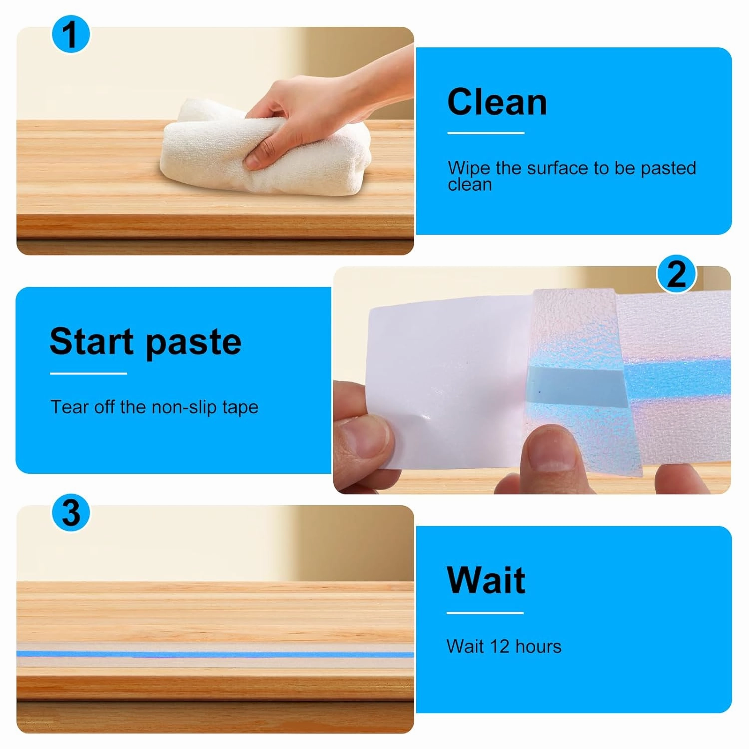 XURI Anti Slip Tape Clear Grip Tape with Blue Luminous Stripe,2Inch x 49.2Ft, Heavy Duty Non Skid Tape Waterproof,Soft,Comfortable for Bare Feet, Traction Tape for Stairs,Tread Step, Indoor, Outdoor