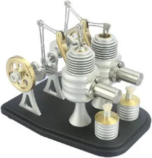 XURUYI Twin-Cylinder Stirling Engine Model, All Metal Beam Heat Engine Model, ST002-02 External Combustion Engine Model, Gifts for Machine Enthusiasts, Kit Version