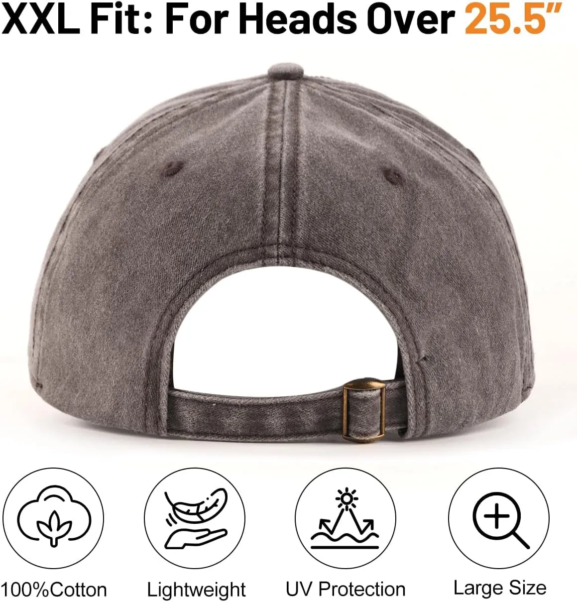 XXL Oversize Washed Denim Baseball Cap,Low Profile Jean Sports Cap for Big Heads 23.5"-25.5",Large Pigment Dyed Dad Hat