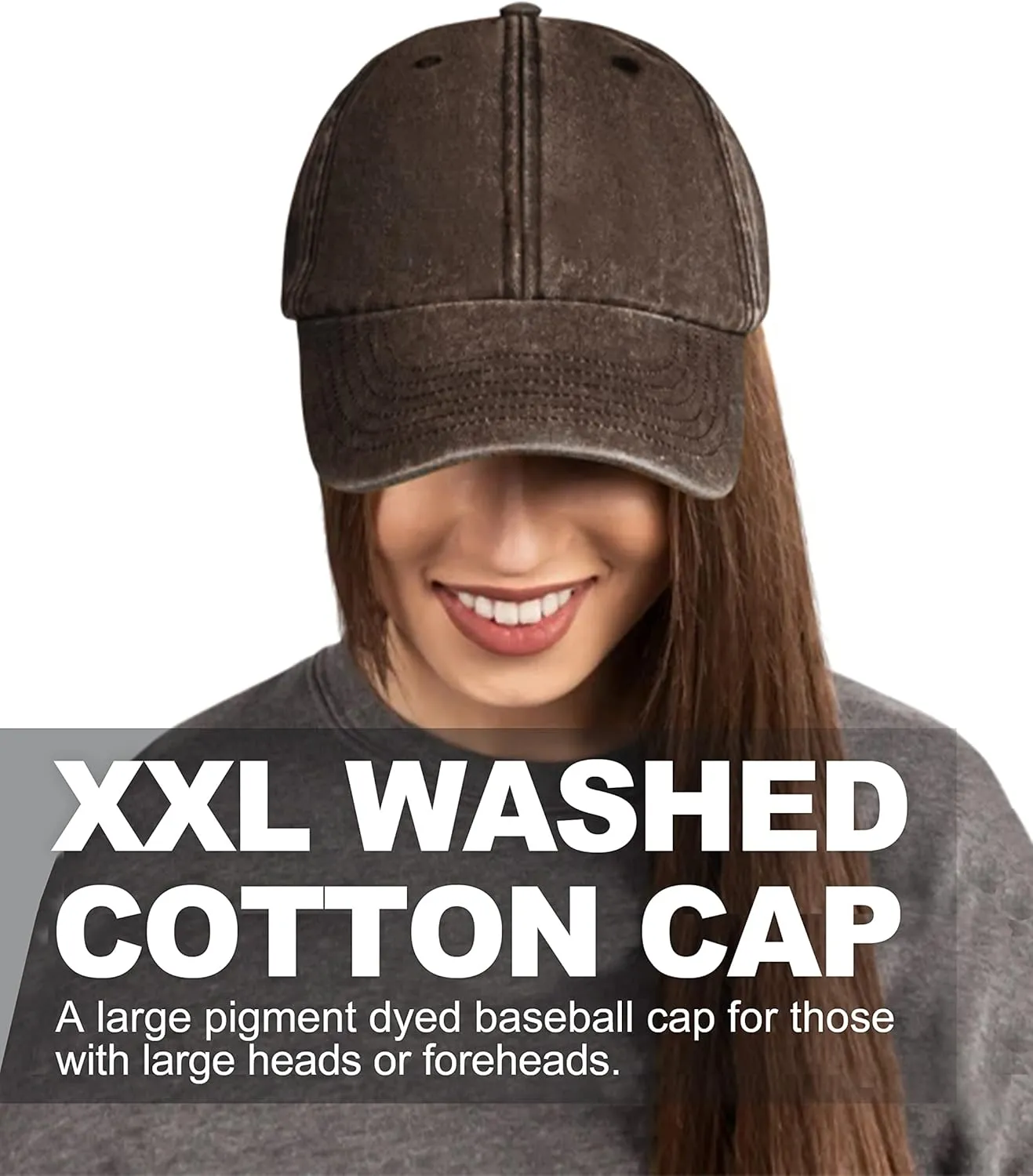 XXL Oversize Washed Denim Baseball Cap,Low Profile Jean Sports Cap for Big Heads 23.5"-25.5",Large Pigment Dyed Dad Hat