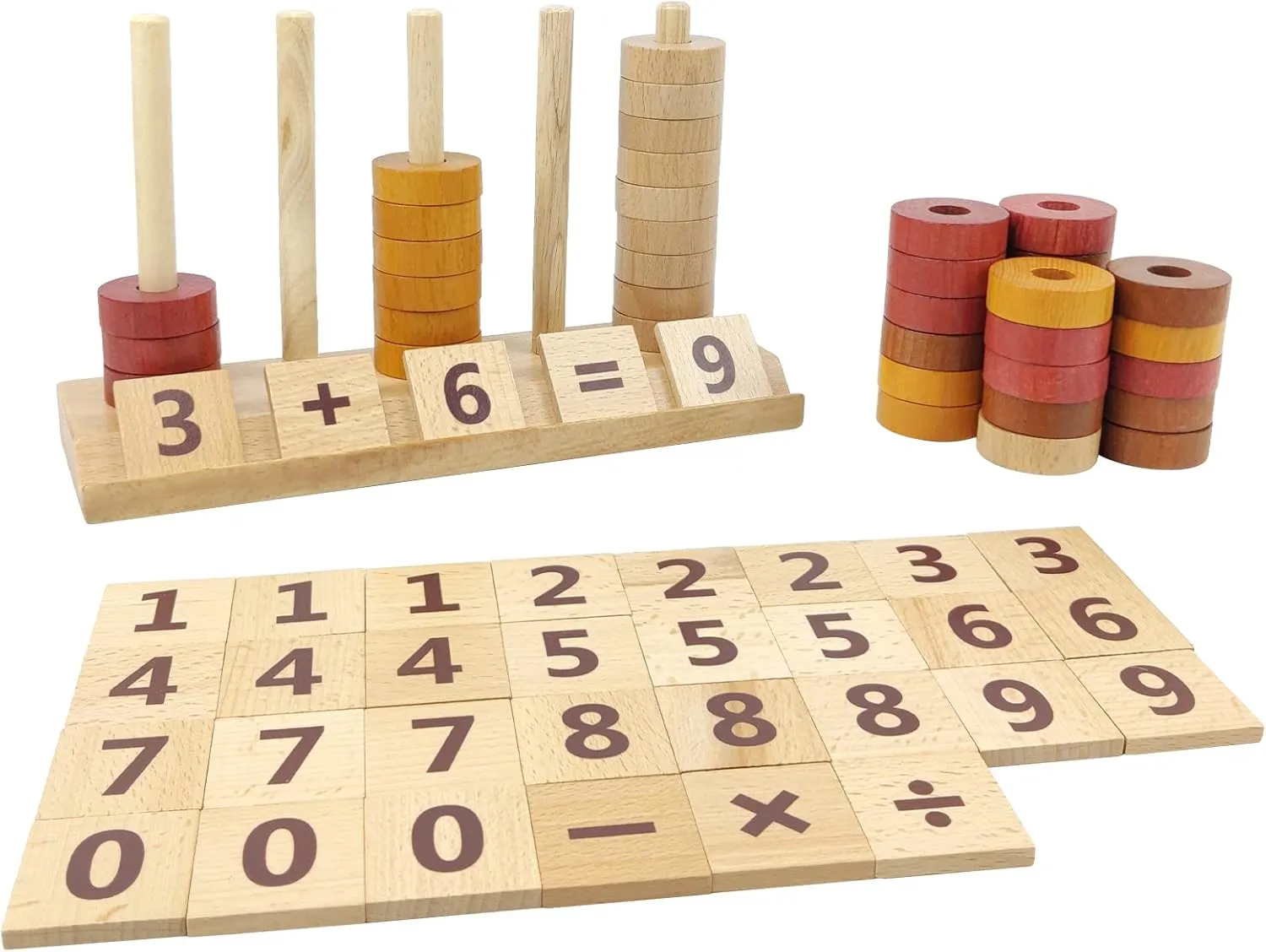 Xylolin Montessori Toys for Toddlers, Wooden Math Number Blocks Counting and Manipulative Toys, Basic Math Game Preschool Learning Educational Materials for Toddlers Kids 2 3 4 5 Years
